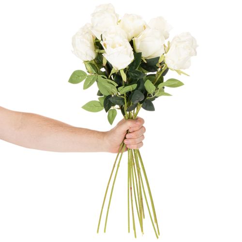 Roses artificielles blanches, longues tiges, 62 cm, 12 pièces | Floristik24.fr