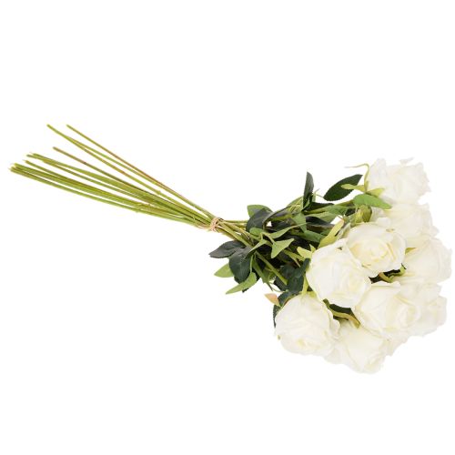 Roses artificielles blanches, longues tiges, 62 cm, 12 pièces | Floristik24.fr