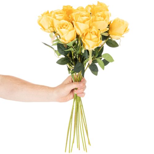 Roses artificielles jaunes à tige longue 62 cm Lot de 12 | Floristik24.fr