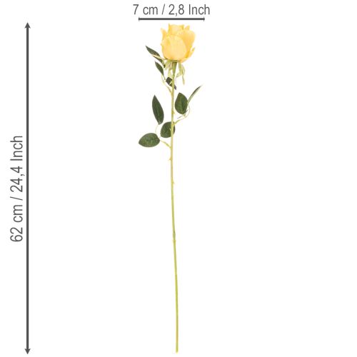 Roses artificielles jaunes à tige longue 62 cm Lot de 12 | Floristik24.fr