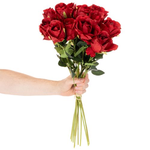 Roses artificielles rouges avec tige longue 62 cm - Lot de 12 | Floristik24.fr