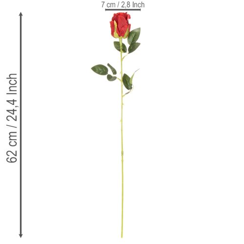 Roses artificielles rouges avec tige longue 62 cm - Lot de 12 | Floristik24.fr
