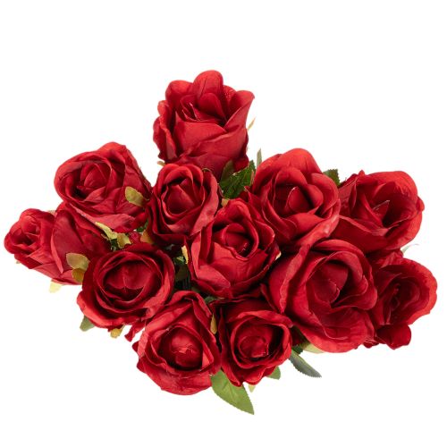 Roses artificielles rouges avec tige longue 62 cm - Lot de 12 | Floristik24.fr