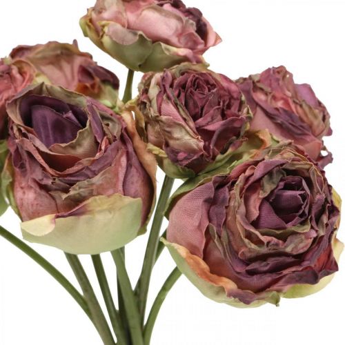 Floristik24 Roses rose antique, fleurs en soie, fleurs artificielles L23cm 8 pcs