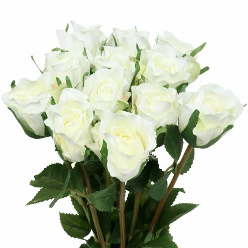 Floristik24.fr Rose blanche 42cm 12pcs - acheter pas cher en ligne