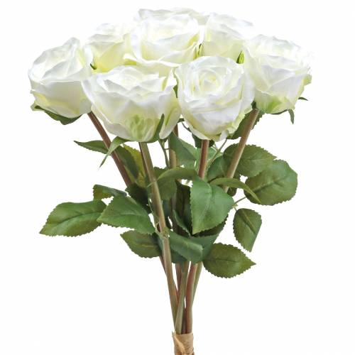 Floristik24 Fleurs décoratives en soie roses en bouquet crème 36cm 8pcs