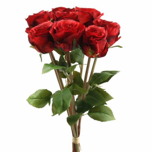 Rose en bouquet artificiel rouge 36cm 8pcs
