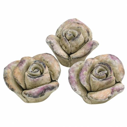 Floristik24 Rose en béton gris, violet Ø7,7 H5,5cm 3 pcs