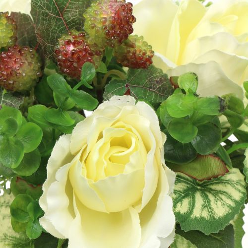 Bouquet de roses / hortensia blanc aux baies 31cm
