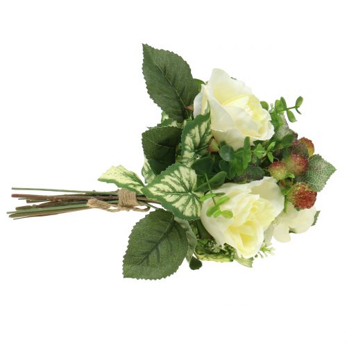Bouquet de roses / hortensia blanc aux baies 31cm