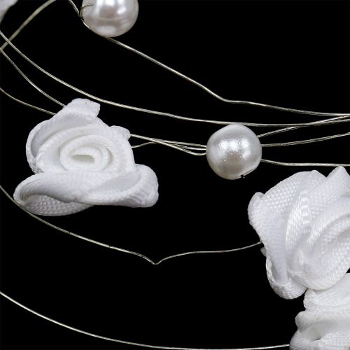 Article Guirlande métallique blanche avec perles et roses 120 cm