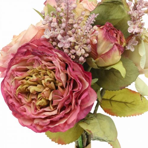 Article Roses artificielles en bouquet bouquet d'automne rose, violet H36cm