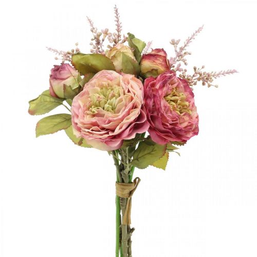 Roses artificielles en bouquet bouquet d&#39;automne rose, violet H36cm