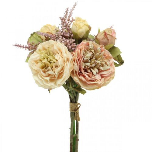 Roses fleurs artificielles en bouquet bouquet d&#39;automne crème, rose H36cm
