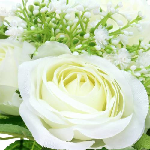 Article Bouquet de roses avec gypsophile blanc 26cm