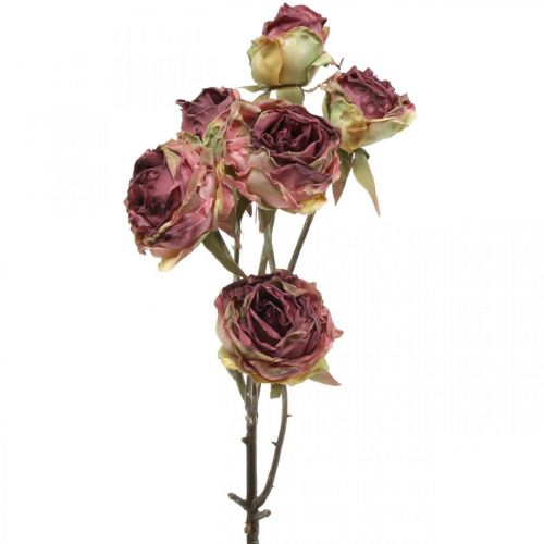 Rose artificielle, décoration de table, fleur artificielle rose, branche de rose aspect antique L53cm