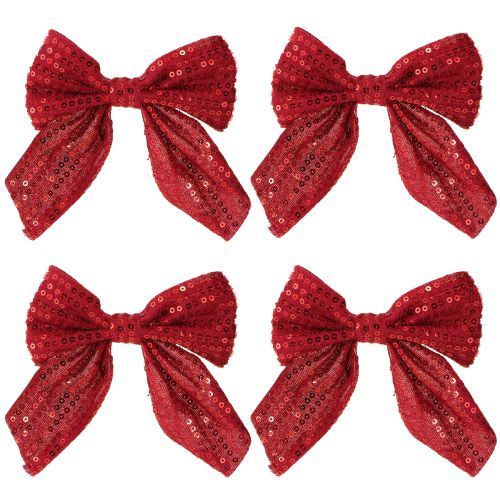 Article Lot de 4 nœuds cadeaux en velours rouge à paillettes 12 cm