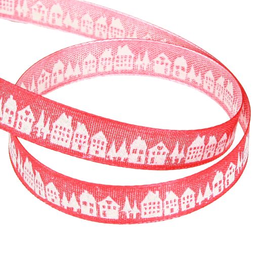 Article Ruban de Noël rouge avec maisons blanches 15 mm 20 m