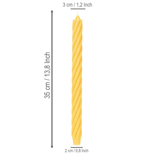Chandelles torsadées en cire jaune 350x28 mm - Lot de 4 | Floristik24.fr