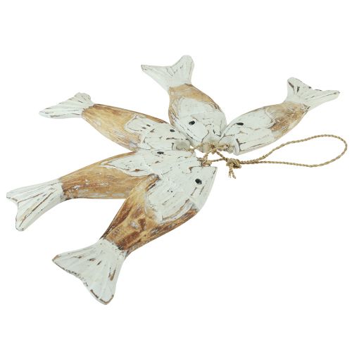 Article Porte-poisson rustique en bois avec 5 poissons blanc naturel 15cm