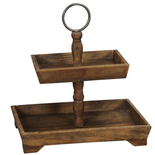 Présentoir rustique en bois à deux niveaux avec poignée en métal – parfait pour une décoration vintage 44 cm