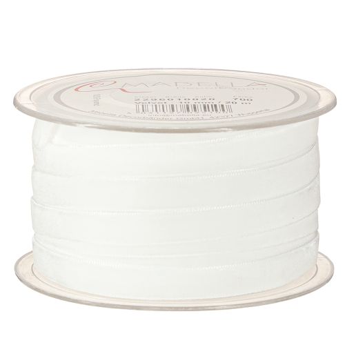 Article Ruban de velours blanc, ruban décoratif, ruban cadeau blanc 10 mm, 20 m