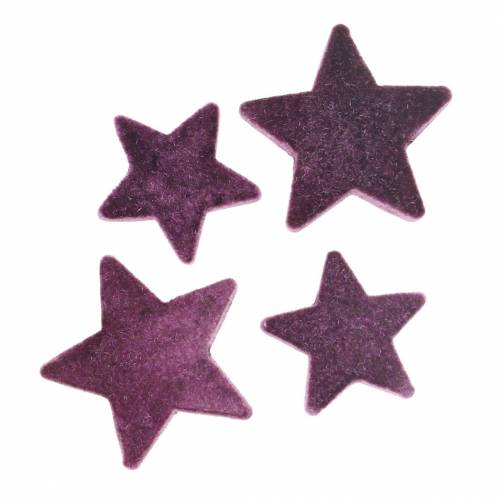 Floristik24 Décoration à disperser étoiles floquées aubergine 4cm/5cm 40pcs