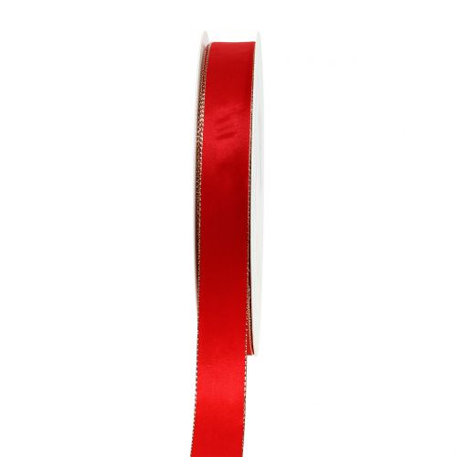 Ruban satin rouge bord doré 15mm 40m
