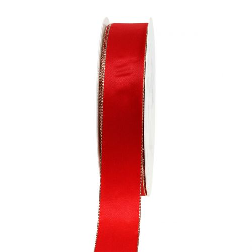 Floristik24 Ruban satin rouge bord doré 25mm 40m