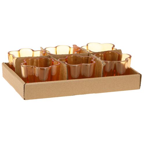 Article Bol en verre photophore fleur orange Ø7,5cm H6cm 6pcs