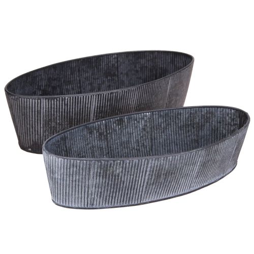 Article Bol ovale en métal noir gris vintage 32,5/37 cm Lot de 2