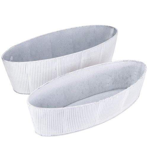 Floristik24 Bol ovale en métal blanc argenté 32,5 cm/37 cm lot de 2