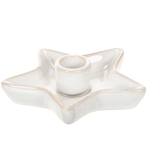 Lot de 2 bougeoirs étoile en céramique blanche pour bougies fines 12 cm | Floristik24.fr