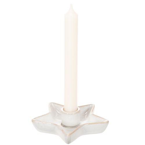 Lot de 2 bougeoirs étoile en céramique blanche pour bougies fines 12 cm | Floristik24.fr