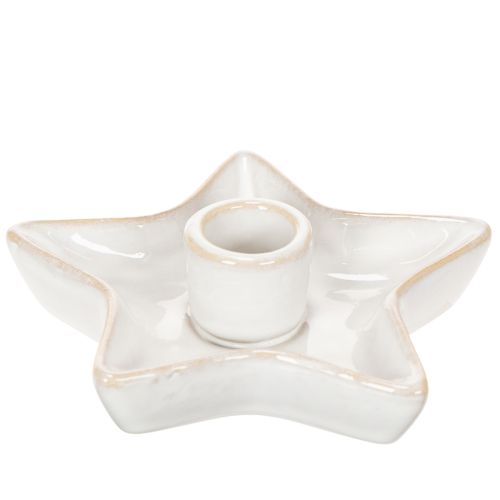 Lot de 2 bougeoirs étoile en céramique blanche pour bougies fines 12 cm | Floristik24.fr