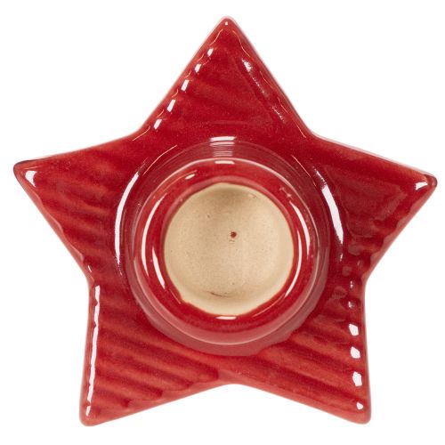 Chandeliers en céramique en forme d'étoile pour bougies fines 8 cm rouge, lot de 2 | Floristik24.fr