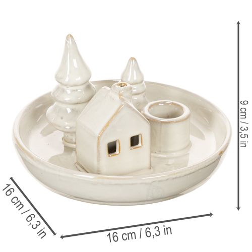 Porte-bougie décoratif en céramique avec maison et arbres, 16 cm | Floristik24.fr