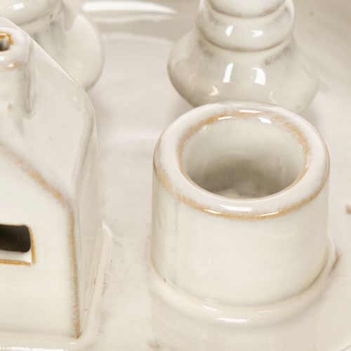 Porte-bougie décoratif en céramique avec maison et arbres, 16 cm | Floristik24.fr