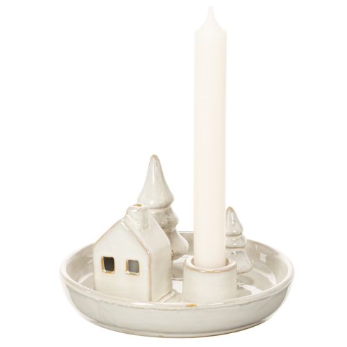 Porte-bougie décoratif en céramique avec maison et arbres, 16 cm | Floristik24.fr