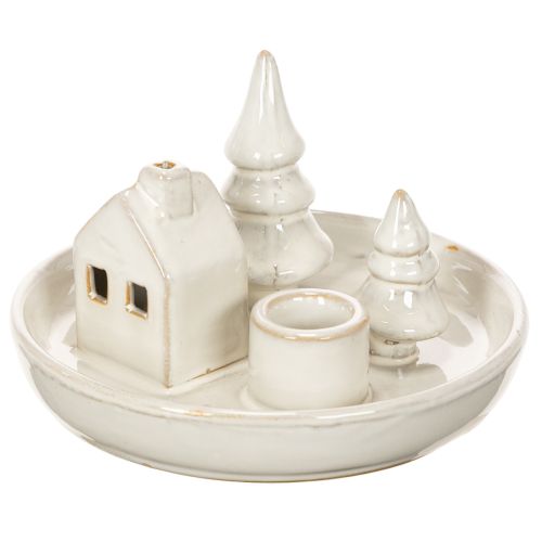 Porte-bougie décoratif en céramique avec maison et arbres, 16 cm | Floristik24.fr