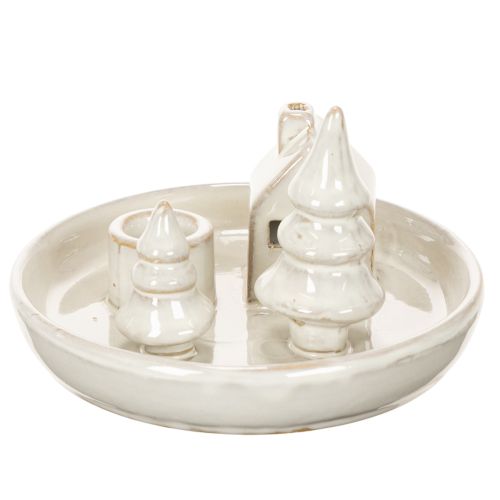 Porte-bougie décoratif en céramique avec maison et arbres, 16 cm | Floristik24.fr