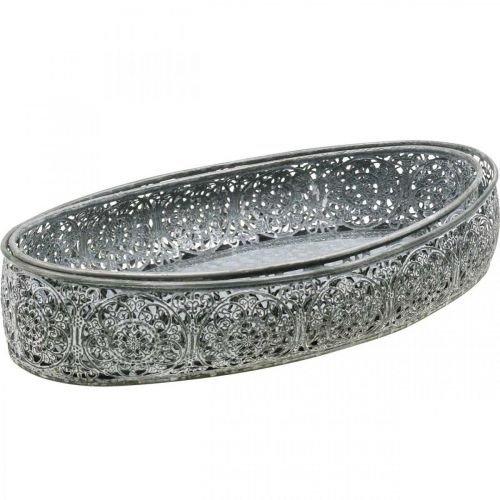 Article Bol décoratif en métal motif gris ovale L36cm/33,5cm lot de 2