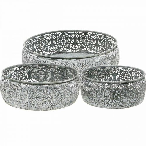 Article Bol déco métal gris motif blanc Ø16/19,5/23,5cm lot de 3