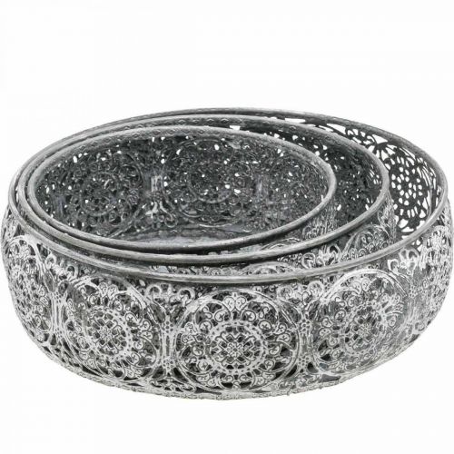 Article Bol déco métal gris motif blanc Ø16/19,5/23,5cm lot de 3