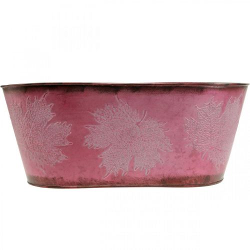 Article Bol à décor de feuilles, jardinière, décoration automne, pot métal vin rouge L38cm H15cm