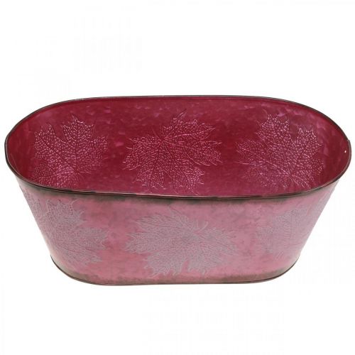 Article Bol à décor de feuilles, jardinière, décoration automne, pot métal vin rouge L38cm H15cm