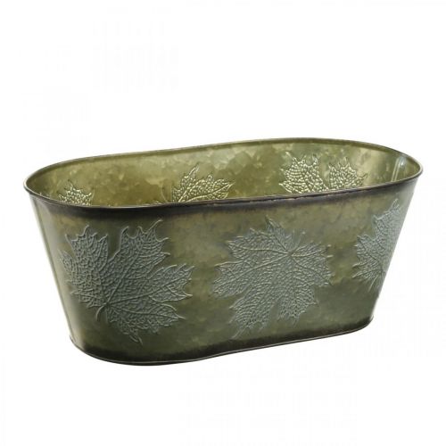 Article Jardinière pour l&#39;automne, décoration métal avec décoration feuille verte L38cm H15cm