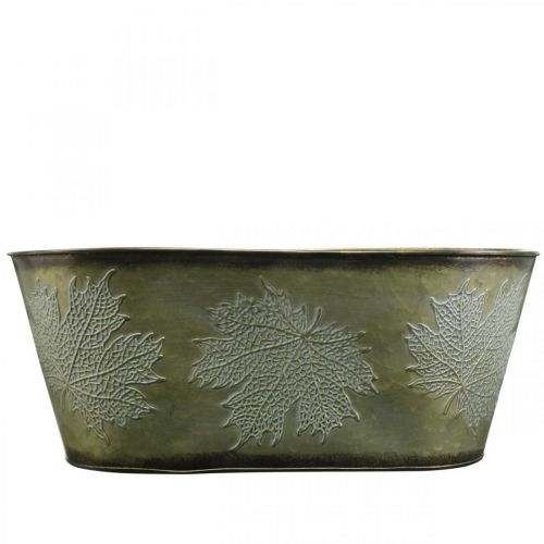 Article Jardinière pour l&#39;automne, décoration métal avec décoration feuille verte L38cm H15cm