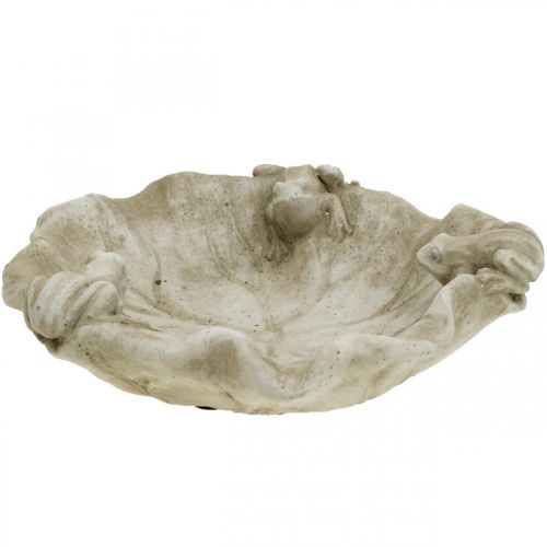 Article Bain d&#39;oiseau avec grenouilles, figurine de jardin en béton, bain d&#39;oiseau feuille de lotus L21cm H7cm