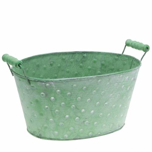 Floristik24 Jardinière décorative en métal vert ovale 25.5x18.5cm H13cm